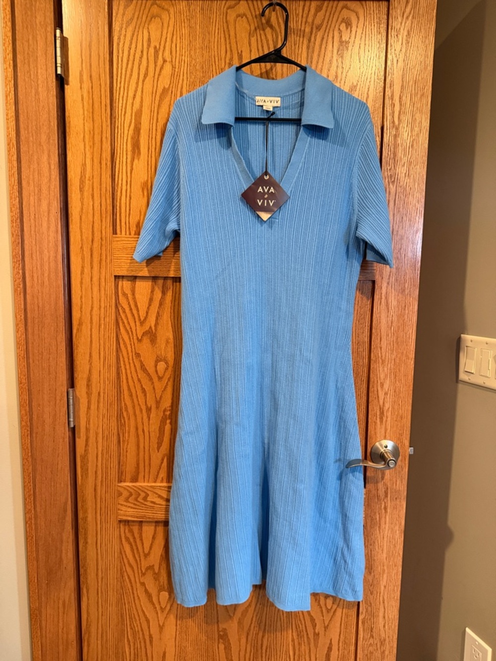 Ava & Viv Light Blue Ribbed Polo Midi Dress 1XL NWT